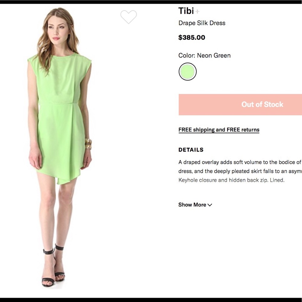 NWT TIBI neon/mint green drape dress